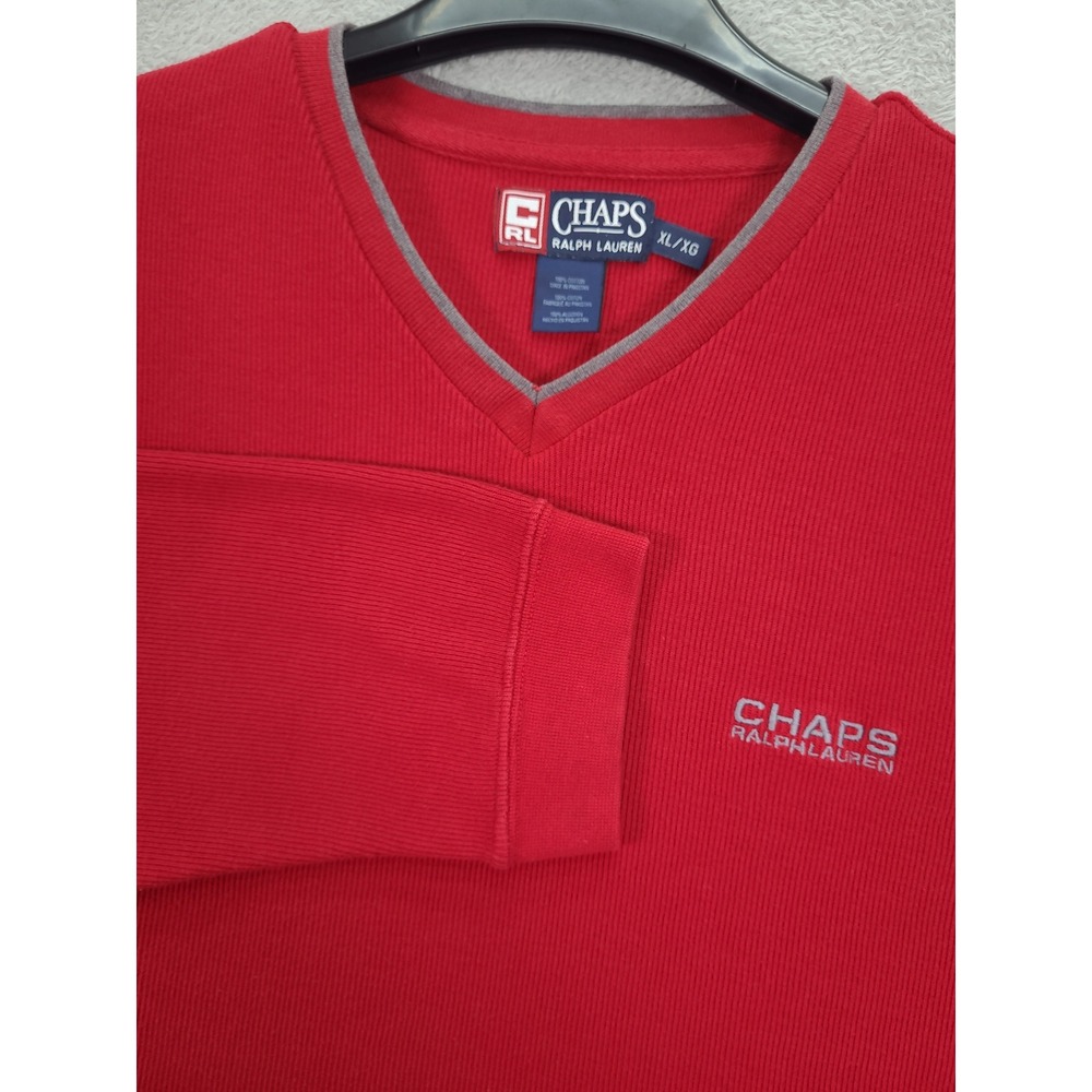 Chaps Ralph Lauren Mens Red Long Sleeve V‎ Neck Thermal Shirt XL Y2k